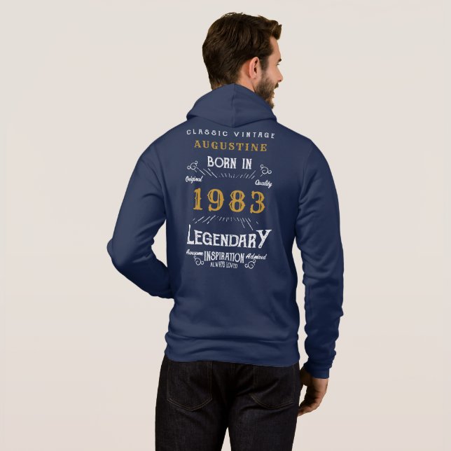 40th Birthday Born 1983 Blue Gold Retro Legend Hoodie (Back Full)