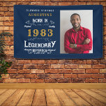 40th Birthday Born 1983 Legend Blue Gold Photo Banner<br><div class="desc">Say Happy Birthday. Add your name,  year and photograph to this personalized birthday banner. A wonderful custom blue birthday design with white and gold vintage style typography. More gifts and party supplies available with the "Legendary" design in the store.</div>