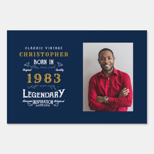 40th Birthday Born 1983 Photo Template Legend Sign (Front)