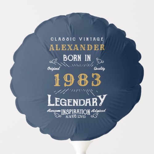 40th Birthday Born 1983 Vintage Legend Blue Gold Balloon