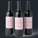 40th Birthday Born 1985 Add Name Pink Grey Wine Label<br><div class="desc">Personalized Birthday add your name and year sparkling wine label. Edit the name and year with the template provided. A wonderful custom pink birthday party item. More gifts and party supplies available with the "setting standards" design in the store.</div>