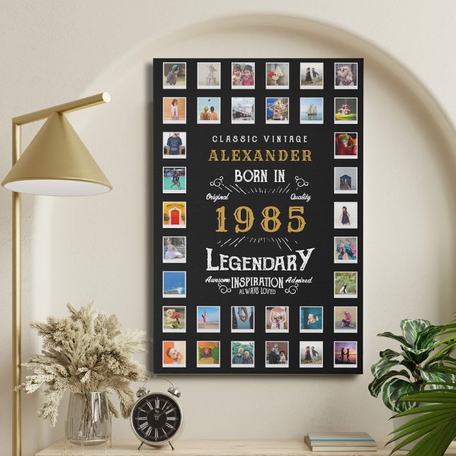 40th Birthday born 1985 Family Photos Collage Faux Canvas Print (Personalized 40th birthday photo collage template.)