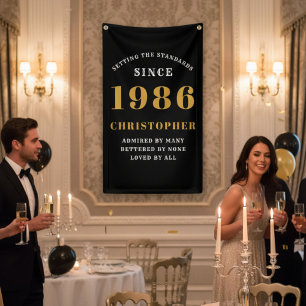 40th Birthday Born 1986 Add Name Black Gold Banner