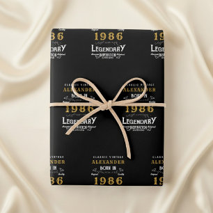 40th Birthday Born 1986 Legend Vintage Black Wrapping Paper Sheets