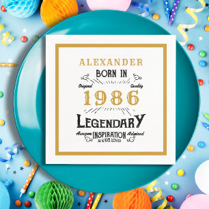 40th Birthday Born 1986 White Gold Legend Napkins
