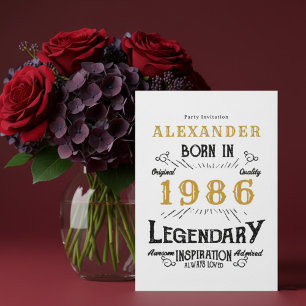 40th Birthday Born 1986 White Gold Retro Vintage Invitation