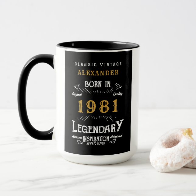 40th Birthday Born in 1981 Legend Large Coffee Mug (With Donut)