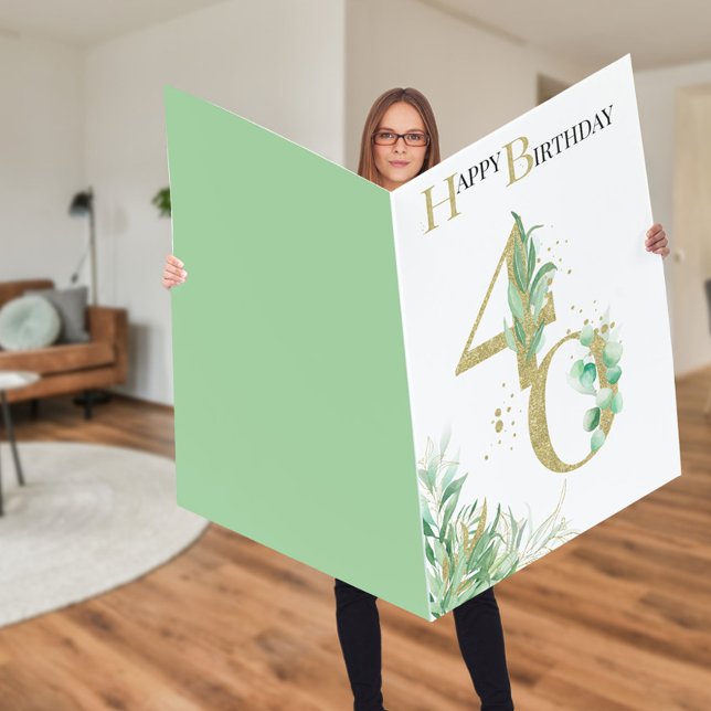 40th Birthday Botanical Numbers Green Gold Jumbo Card (Creator Uploaded)
