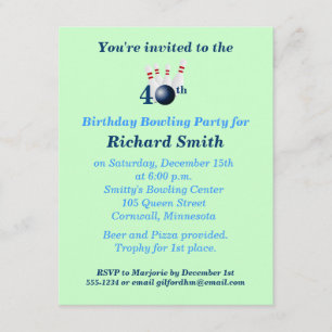 40th Birthday Bowling Party Invitation