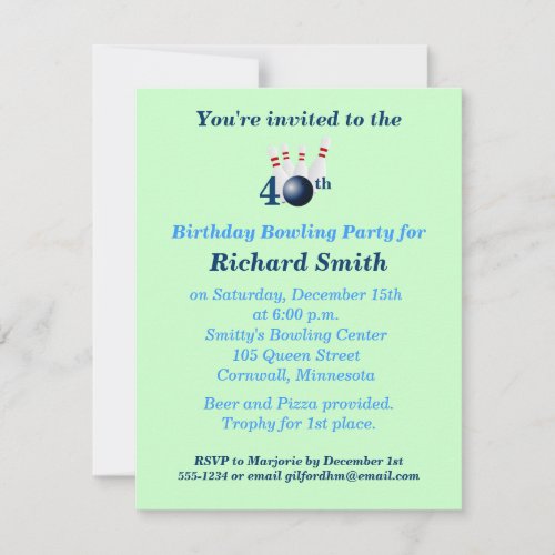 40th Birthday Bowling Party Invitation