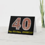 [ Thumbnail: 40th Birthday - Brick Wall Pattern "40" W/ Name Card ]