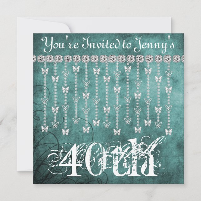 40th  Birthday Butterfly BLING Invitation (Front)