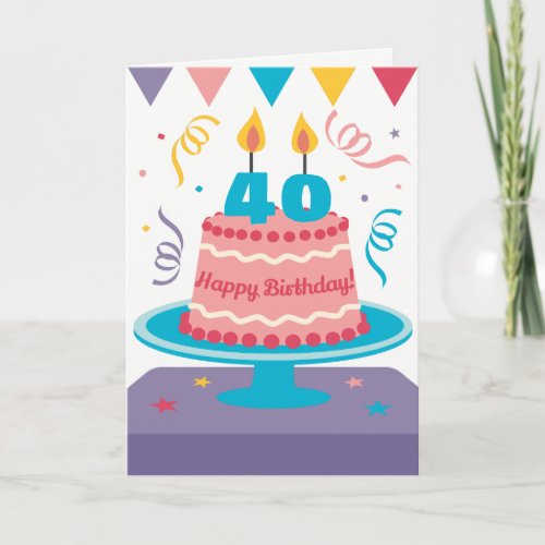 40th Birthday Cake Customizable Card