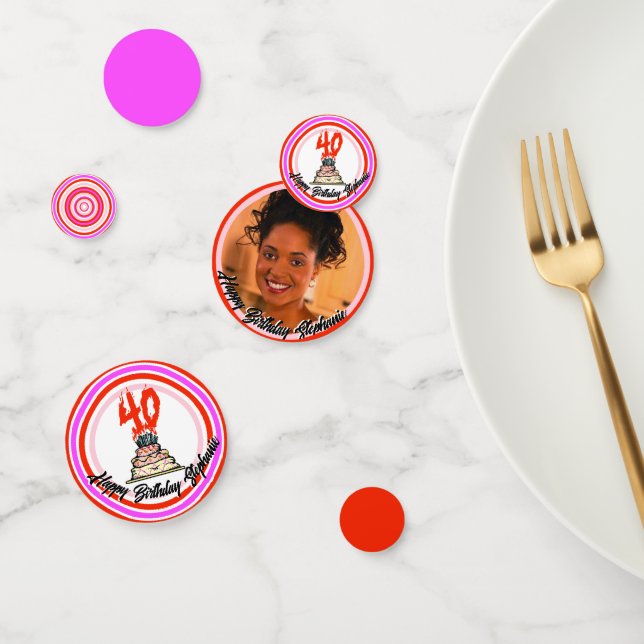 40th Birthday Cake on Fire Photo Pink Red White Confetti (Group)