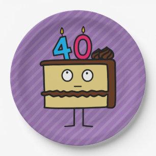 40th Birthday Cake with Candles Chocolate icing Paper Plates