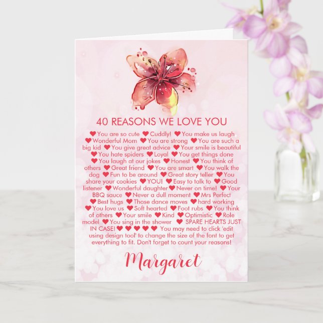 40th Birthday Calla Lilly Reasons Card (Orchid)