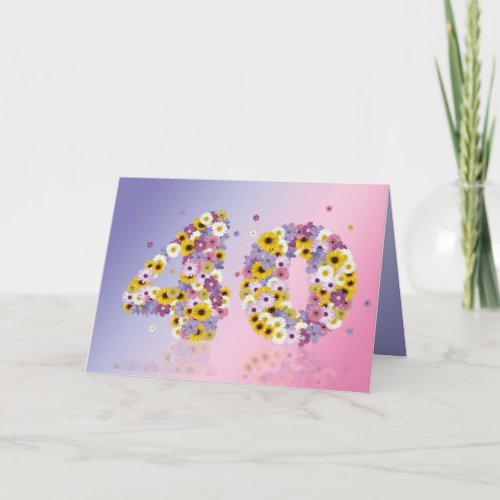 40th birthday card with flowery letters