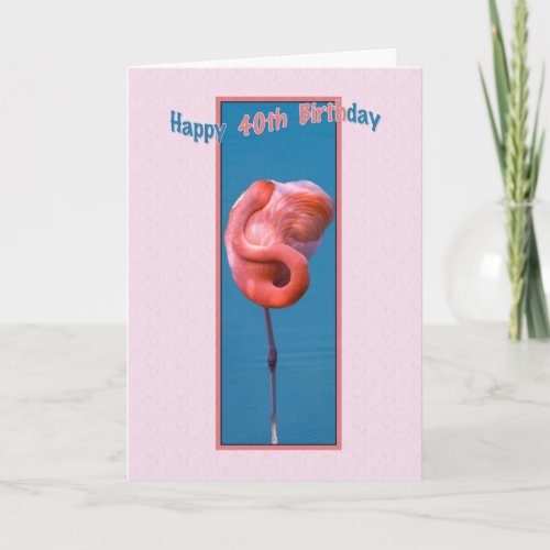 40th Birthday Card with Twisted Pink Flamingo