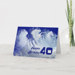 40th birthday card with wild white surf horses
