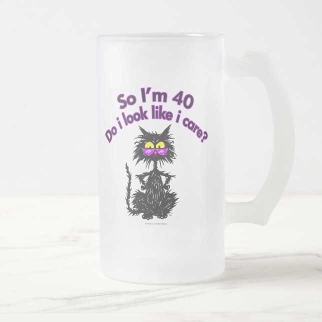 40th Birthday Cat Gifts Frosted Glass Beer Mug (Right)