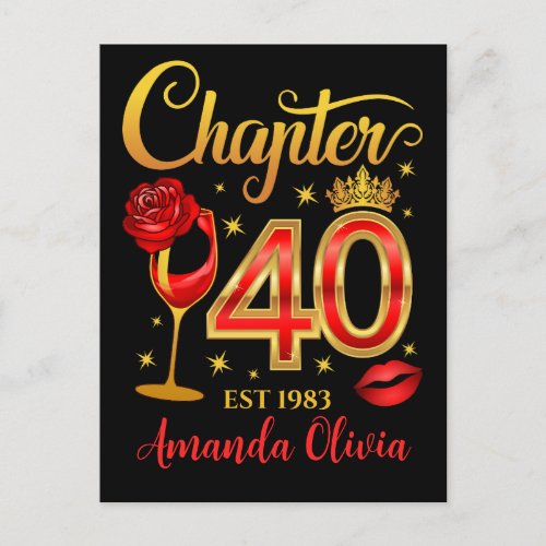 40th Birthday chapter 40 ladys womens  Postcard