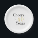 40th Birthday Cheers 40 Years Minimal Black Gold Paper Plates<br><div class="desc">This is a stylish, 40th birthday party design. It is a simple, minimal typography "Cheers to 40 years" design, in classic black and white, with light gold colored accents. Perfect for a chic 40th birthday party or celebration. This design is fully customizable, simply use the personalize this button to change...</div>
