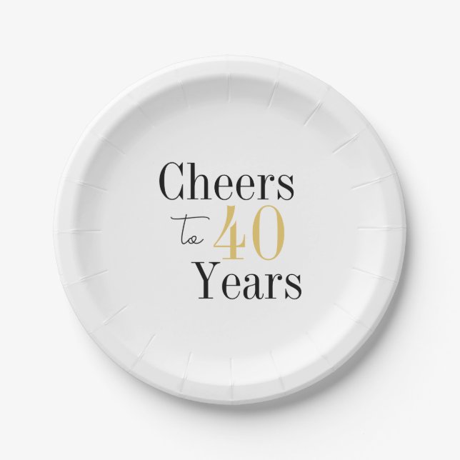 40th Birthday Cheers 40 Years Minimal Black Gold Paper Plates (Front)