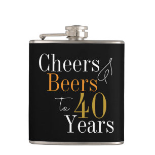 40th Birthday Cheers and Beers Black Gold Flask