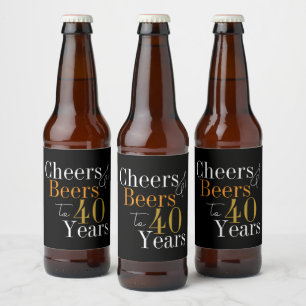 40th Birthday Cheers and Beers Black Gold Party Beer Bottle Label