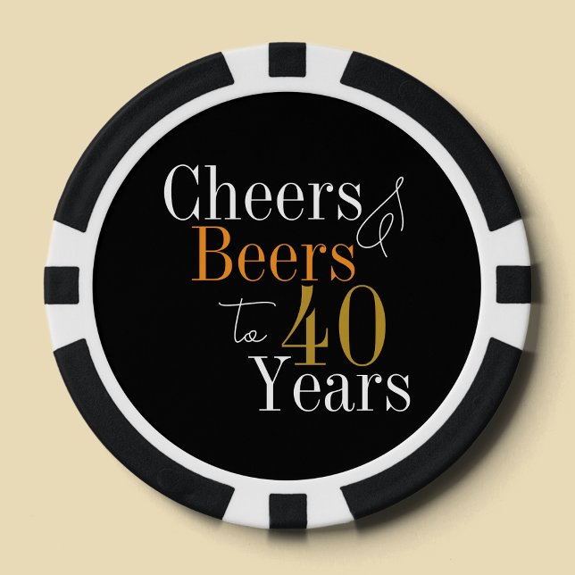 40th Birthday Cheers and Beers Black Gold Party Poker Chips (Creator Uploaded)
