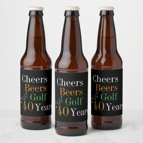 40th Birthday Cheers and Beers Golf Black and Gold Beer Bottle Label