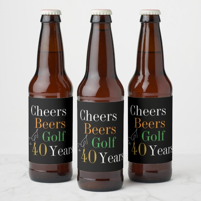 40th Birthday Cheers and Beers Golf Black and Gold Beer Bottle Label (Bottles)