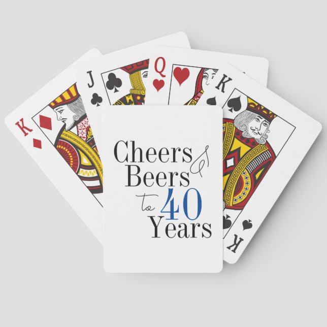 40th Birthday Cheers and Beers Minimal Party Poker Cards (Back)