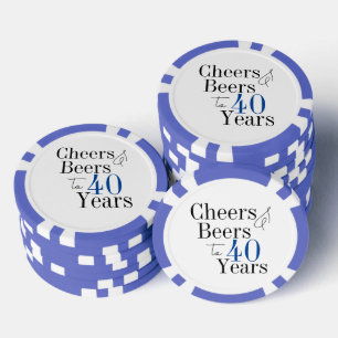 40th Birthday Cheers and Beers Party Blue Poker Chips