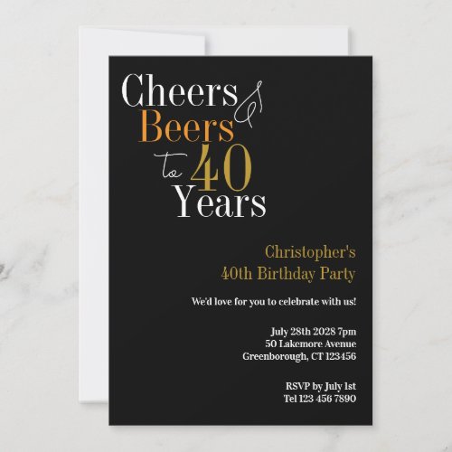 40th Birthday Cheers and Beers Party Invitation