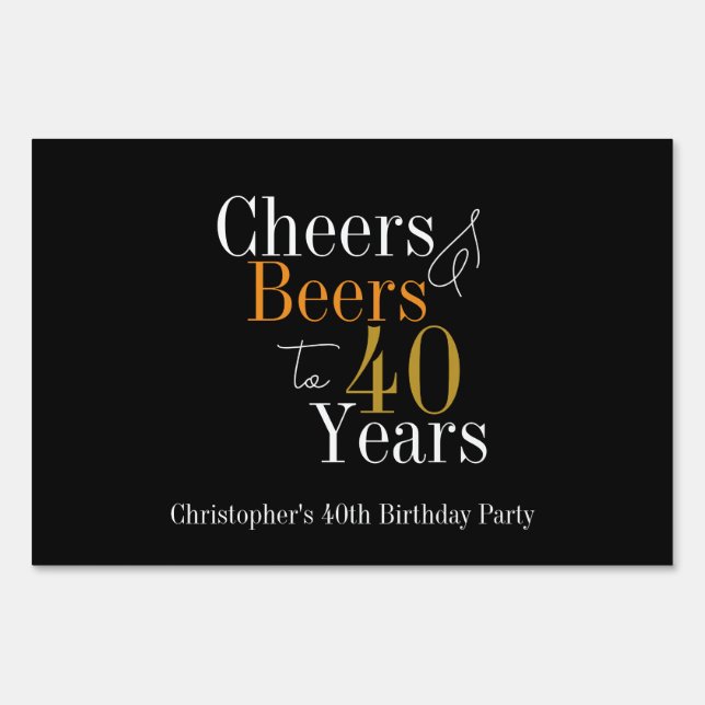 40th Birthday Cheers and Beers Party  Sign (Front)