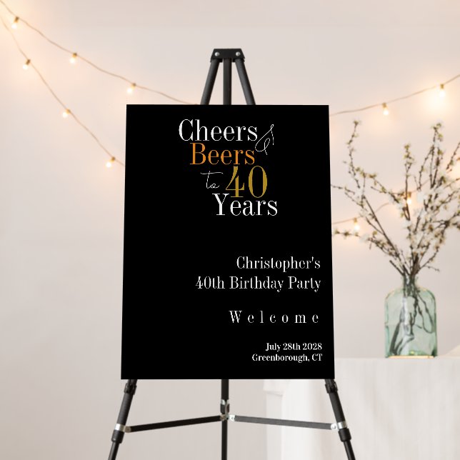 40th Birthday Cheers and Beers Party Welcome Sign (In Situ (Stand))