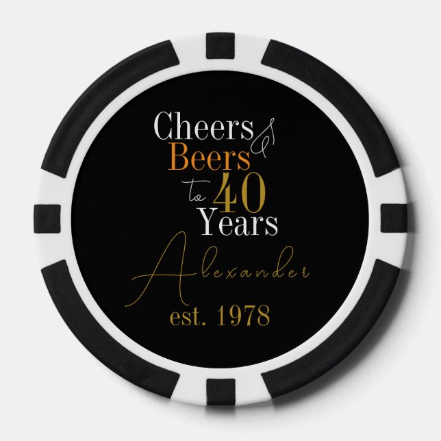 40th Birthday Cheers and Beers Personalized Name Poker Chips (Front)