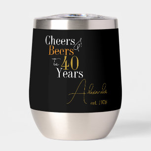 40th Birthday Cheers and Beers Personalized Thermal Wine Tumbler