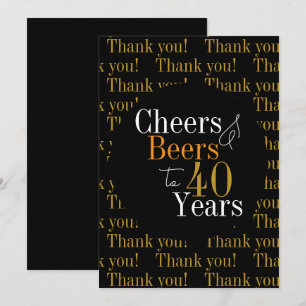 40th Birthday Cheers and Beers Thank You Card