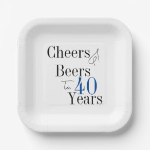 40th Birthday Cheers and Beers Typography Party Paper Plates
