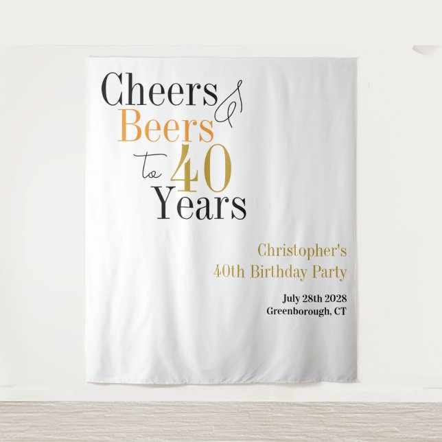 40th Birthday Cheers Beers Minimal Backdrop (Front)