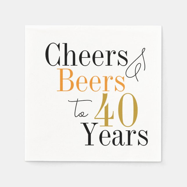 40th Birthday Cheers Beers Minimal Party Napkins (Front)