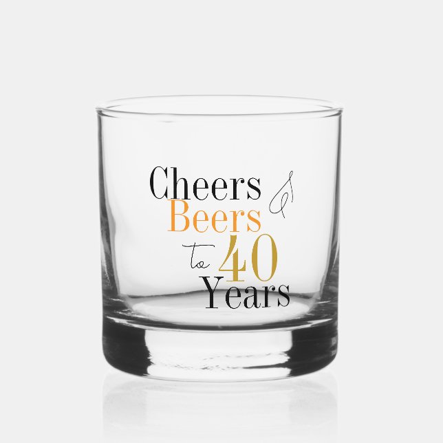40th Birthday Cheers Beers Minimal Party Whiskey Glass (Front)