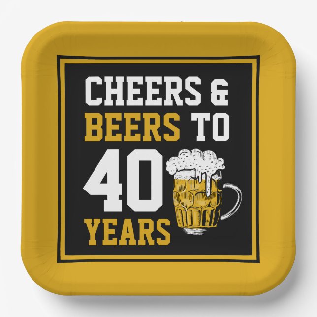 40th Birthday Cheers & Beers to 40 Years Paper Plates (Front)