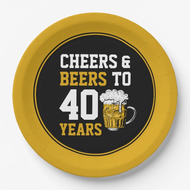 40th Birthday Cheers & Beers to 40 Years  Paper Plates (Front)