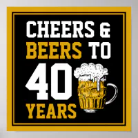 Cheers to 40 Years, 40th Birthday Sign, 40th Birthday Poster, 40th