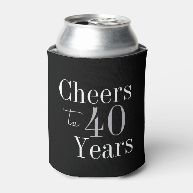 40th Birthday Cheers Black Silver Party Favor Can Cooler (Can Front)