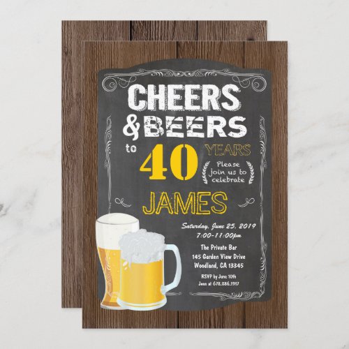 40th birthday Cheers to 40 years beer party Invitation