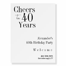 40th Birthday Cheers to 40 Years Black White Party